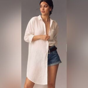 By Anthropologie‎ Linen Tunic Top Shirt Medium Button Oversized Beachy Long NWT